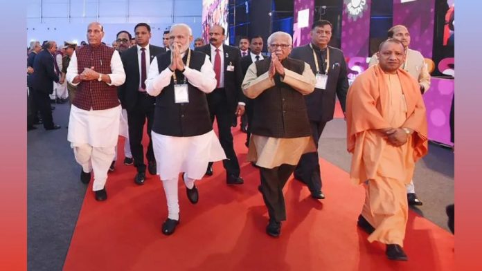 PM Modi inaugurating the 3rd Uttar Pradesh International Trade Show 2025 at India Expo Mart, Greater Noida